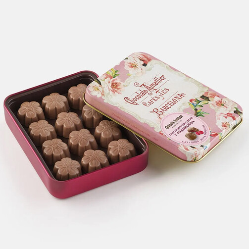 Шоколадные конфеты с малиновой начинкой в жестяной коробке  (арт. 2806)