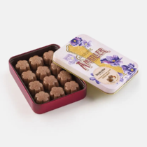 Конфеты из молочного шоколада  с пралиновой начинкой в жестяной банке