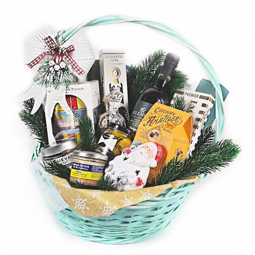 Новогодняя продуктовая корзина "Снег и шоколад"  (арт. RKM-218)